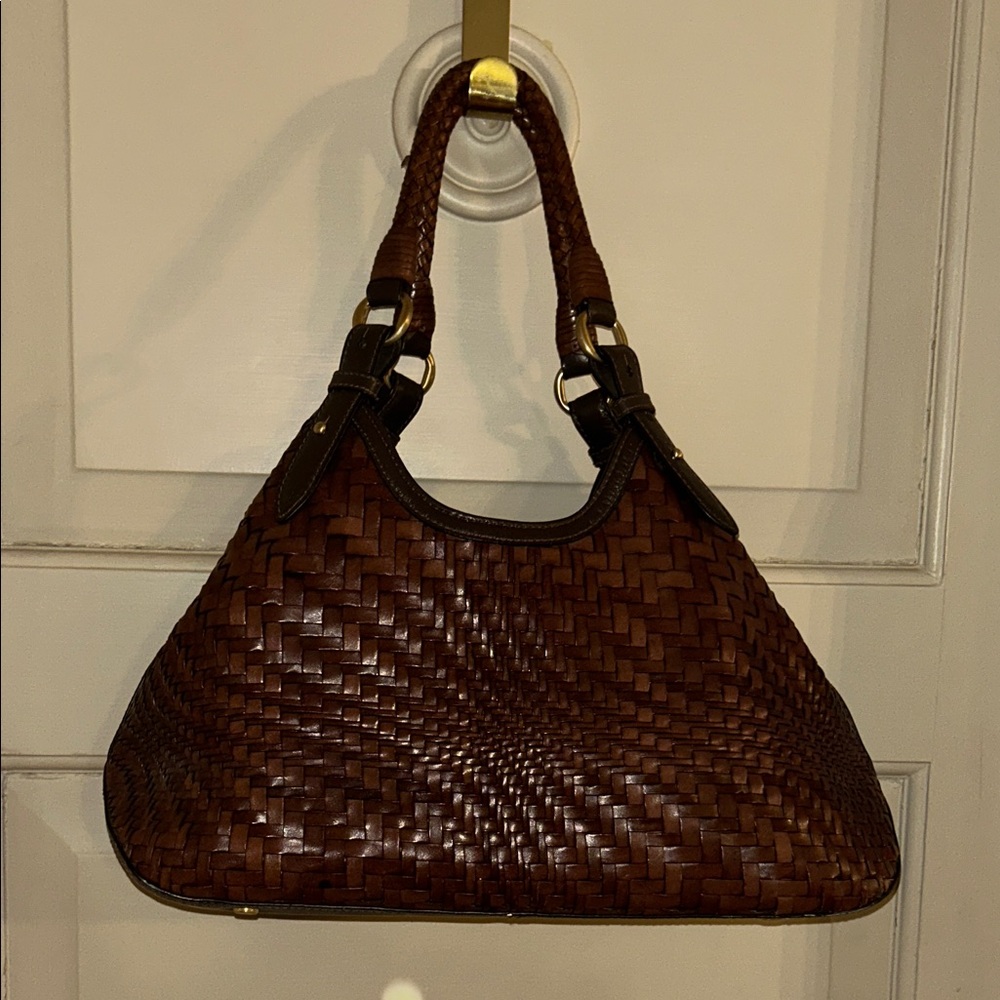 RARE! Cole Haan GENEVEIVE Dark Brown Woven Shoulder Bag - Picture 2 of 7